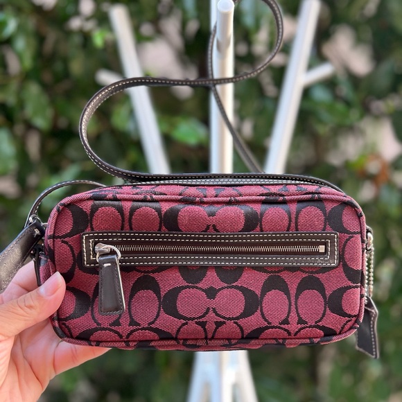 Handbags - Coach 2002 Signature Pochette Black and Maroon Crossbody